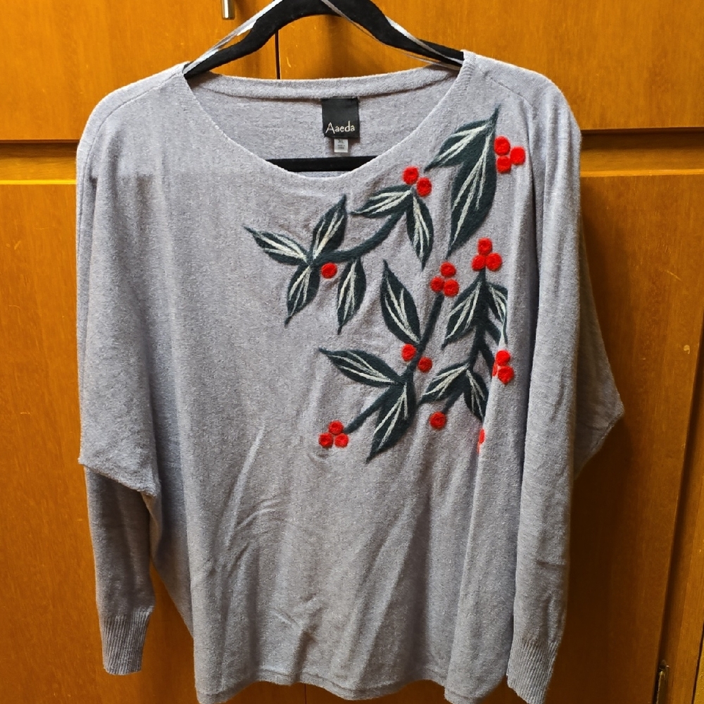 Anda Gray Sweater with Red and Green Accents